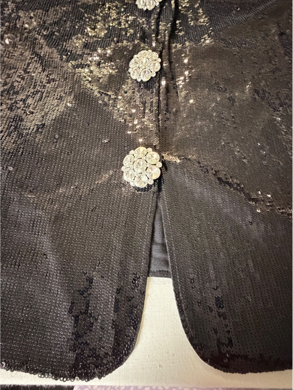 Joan Boyce Women's size XL Black Sequin Jacket with Large Rhinestone Buttons - Picture 8 of 16
